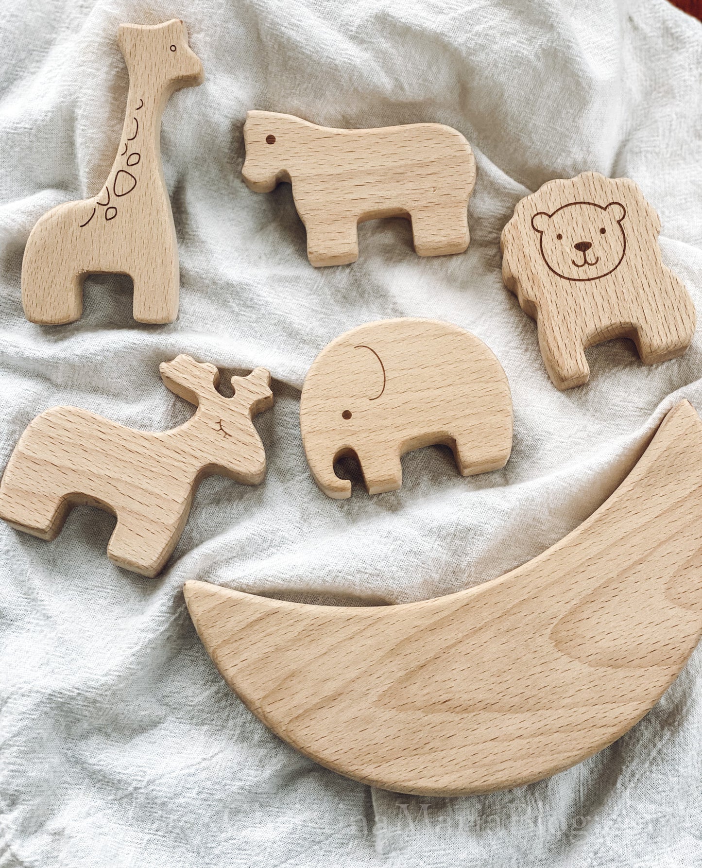 Wooden Animal + Moon Toddler Toy
