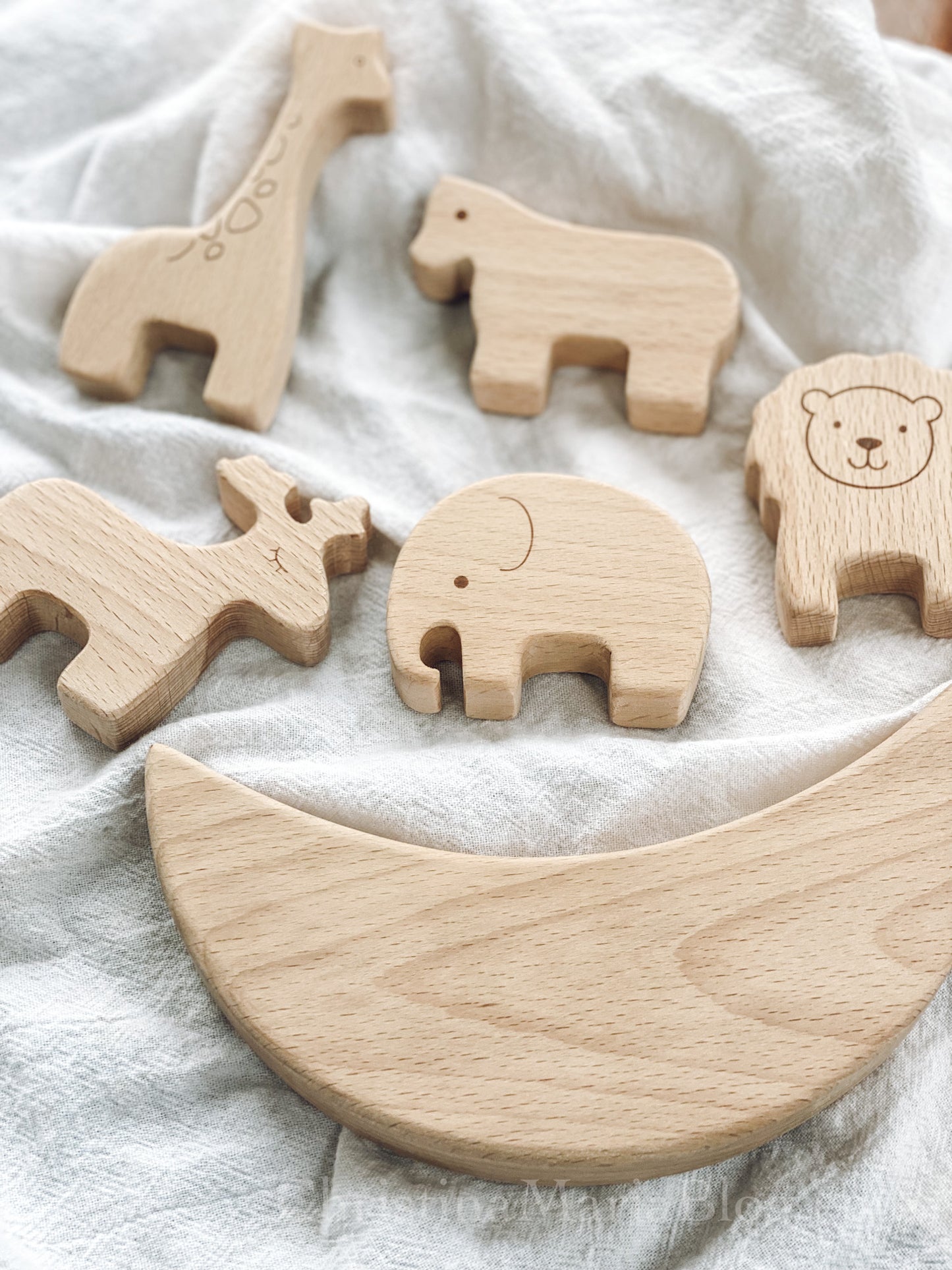 Wooden Animal + Moon Toddler Toy