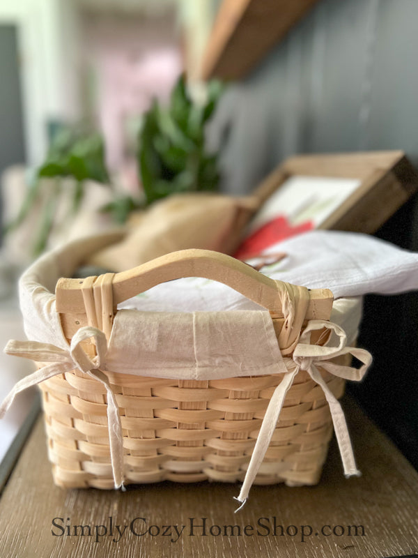 Cotton lined basket with wood handles : natural finish