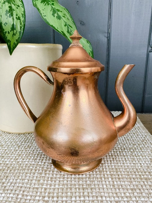 Copper tea kettle with curved spout - vintage copper teapot