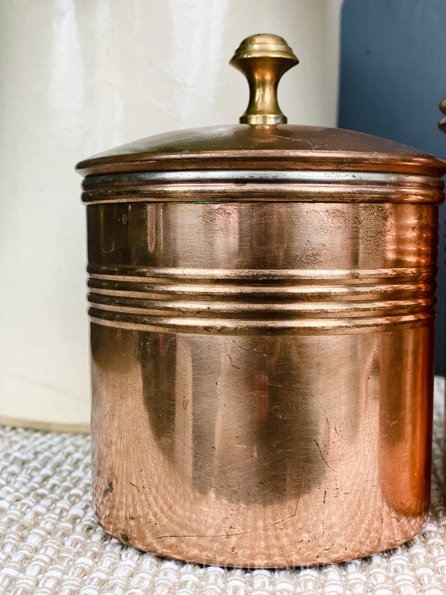 Set of 2 vintage copper canisters with lids