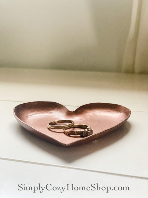 Decorative Pounded Metal Copper Plated Heart Ring Dish