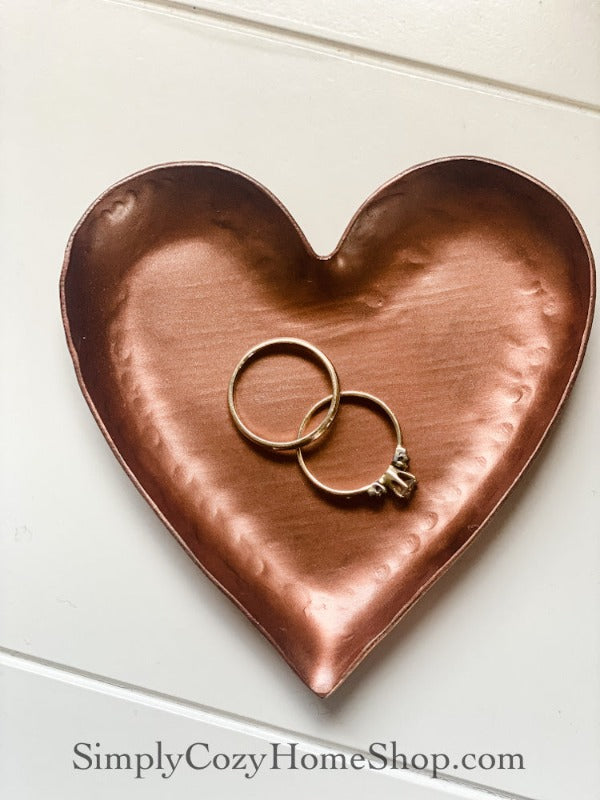 Decorative Pounded Metal Copper Plated Heart Ring Dish