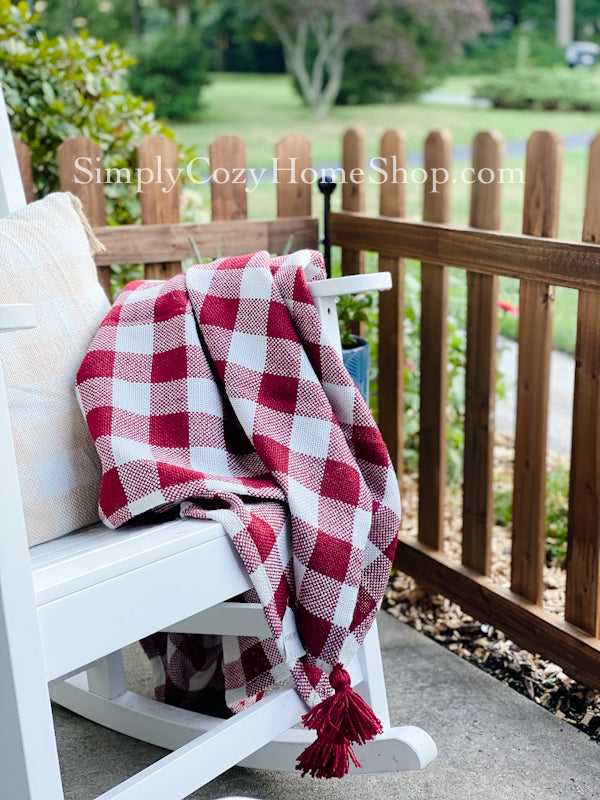 Hand Woven Outdoor Safe Throw Blanket: Red Gingham