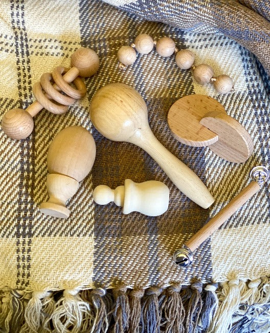 9 piece wooden baby toy set