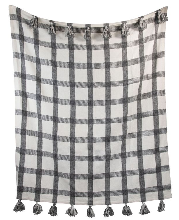 Hand Woven Jackie Throw Blanket - gray and white plaid blanket
