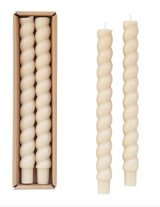 Unscented Cream Twisted Taper Candles in Box, Set of 2