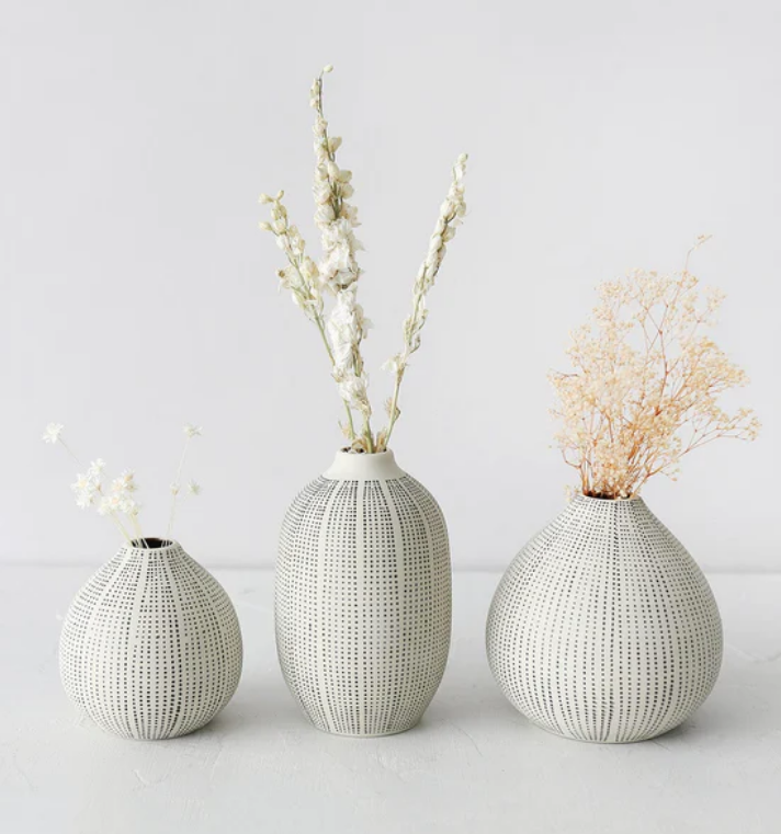 Set of 3 Dotted Stoneware Bud Vases