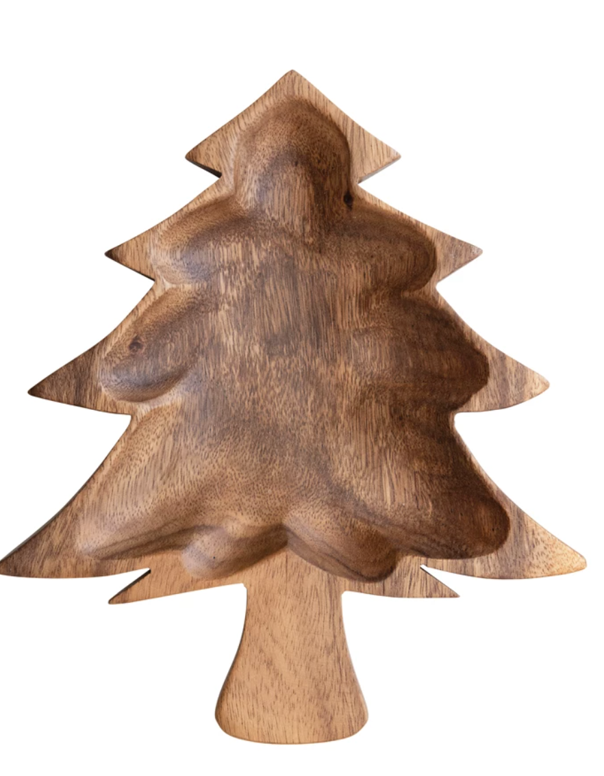 Acacia Wood Christmas Tree Shaped Bowl : Christmas 2023