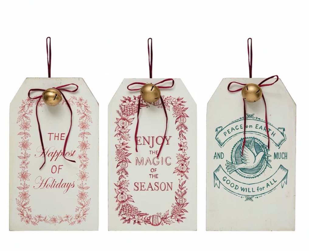Wood Tag Wall Hanging with Bell and Holiday Saying, 3 Styles : Christmas 2023
