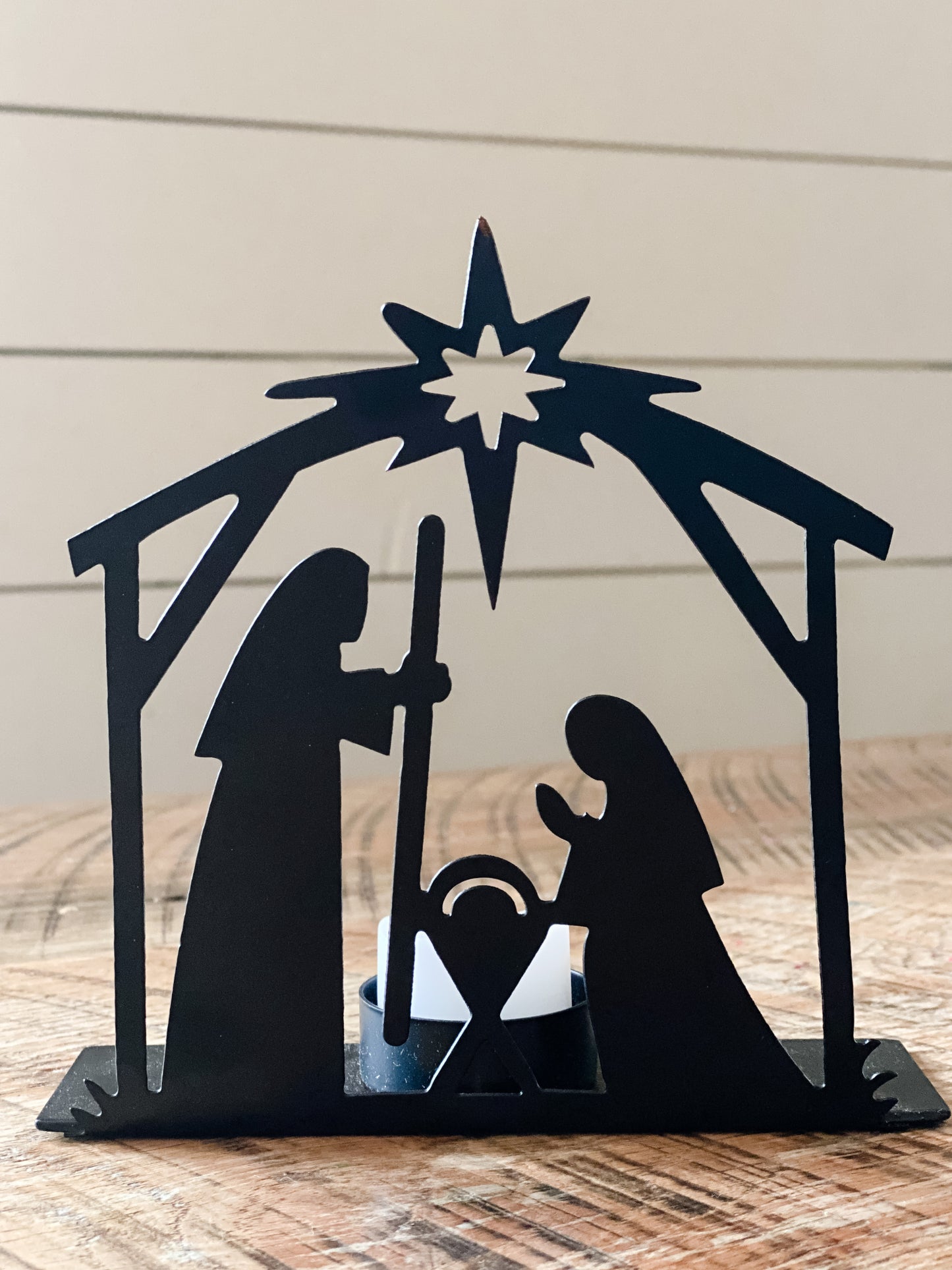 Metal Nativity Scene + Candles